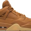 Discover the stylish Replica Air Jordan 4 Premium Wheat with Ginger and Gum Yellow colorway, leather upper, and multi-directional herringbone traction pattern.