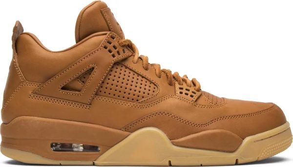 Discover the stylish Replica Air Jordan 4 Premium Wheat with Ginger and Gum Yellow colorway, leather upper, and multi-directional herringbone traction pattern.