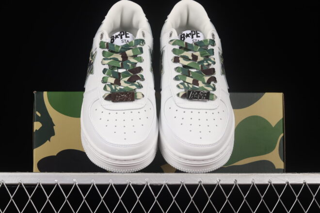 A Bathing Ape Bape STA Low White ABC Camo Green - Image 4