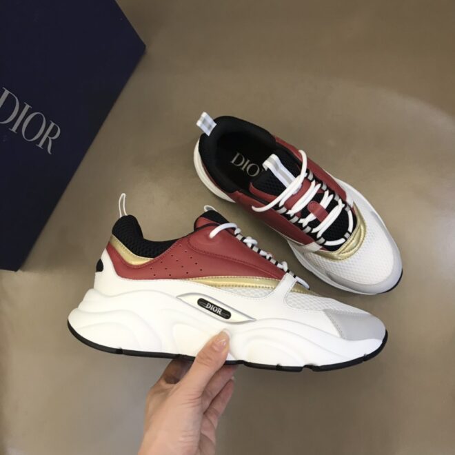 DIOR B22 Sneaker White Black Burgundy Gold - Image 6