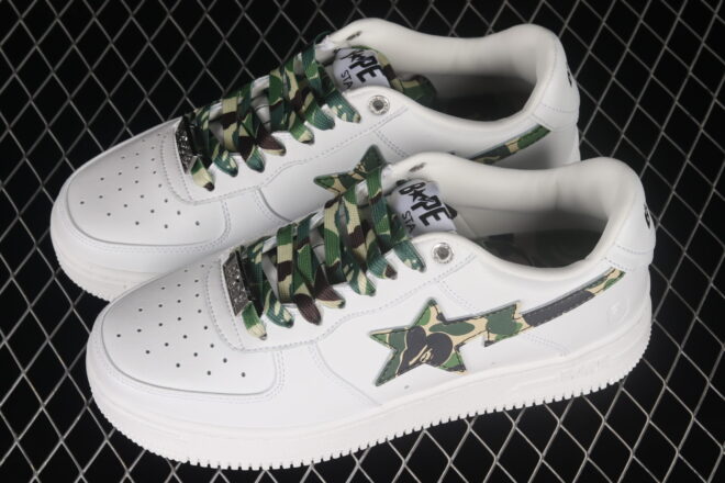 A Bathing Ape Bape STA Low White ABC Camo Green - Image 5