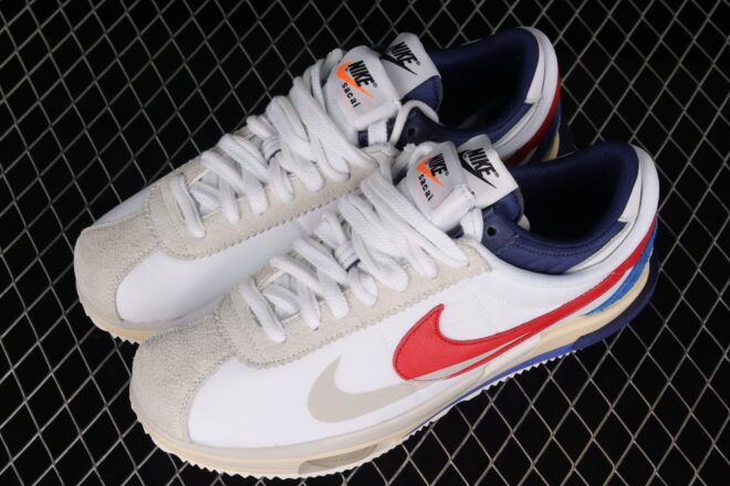 Sacai x Nike Cortez White Red Navy Blue - Image 6