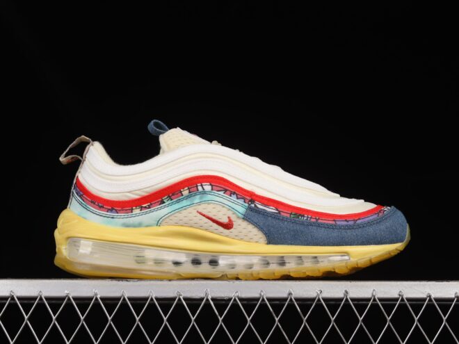 Nike Air Max 97 Coconut Milk Fossil Denim Red - Image 3