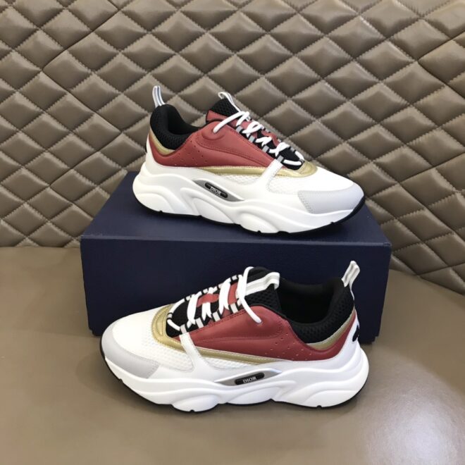 DIOR B22 Sneaker White Black Burgundy Gold - Image 3