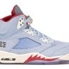 Experience the exclusive Replica Air Jordan 5 Retro Trophy Room Ice Blue with rich suede