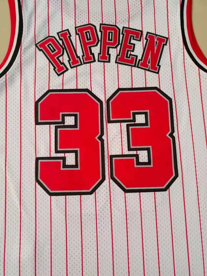 Bulls No. 33 White Striped Vintage Jersey - Image 2