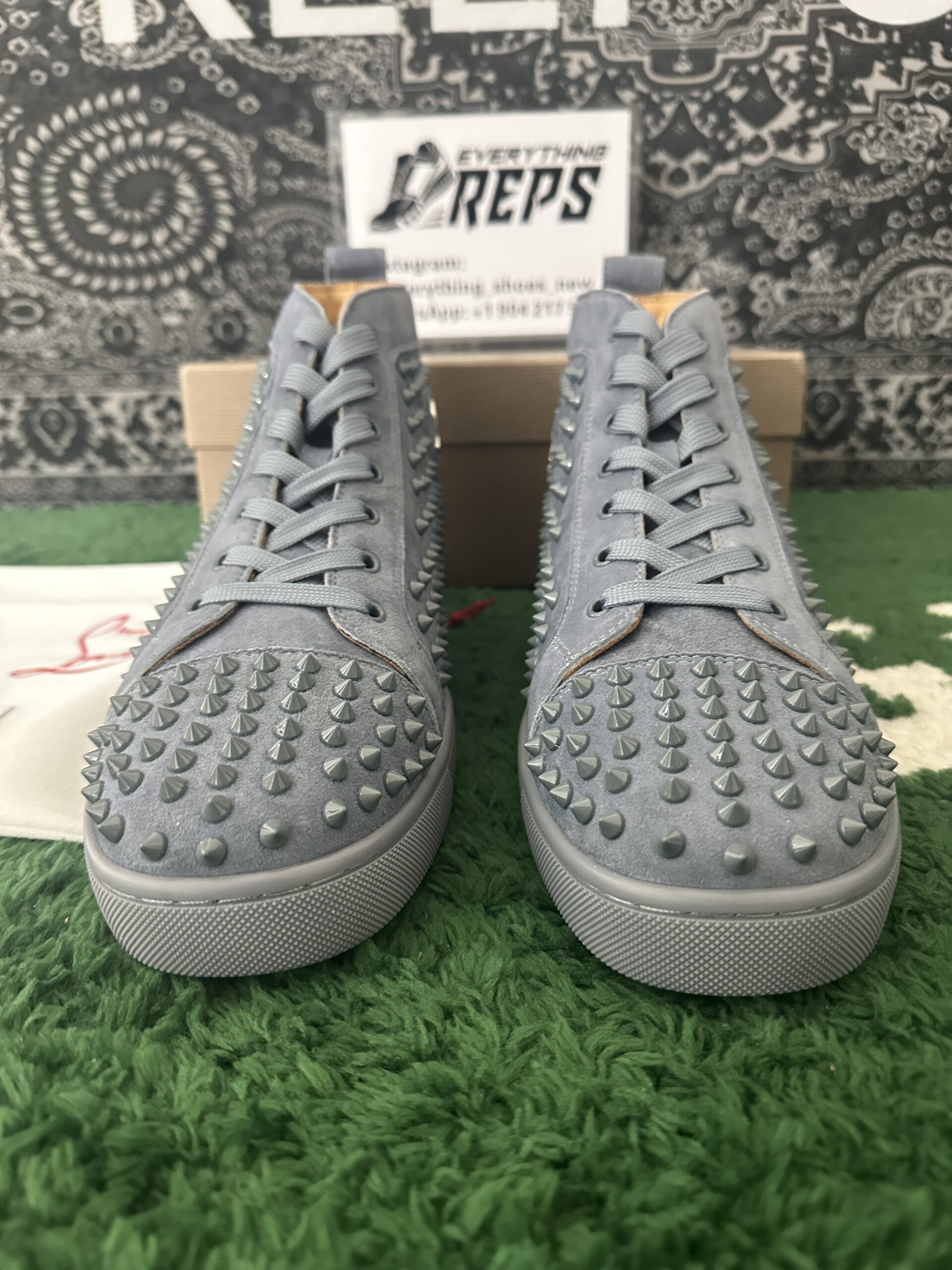 Christian Louboutin Blue Suede Louis Spikes High Top Blue - Image 2