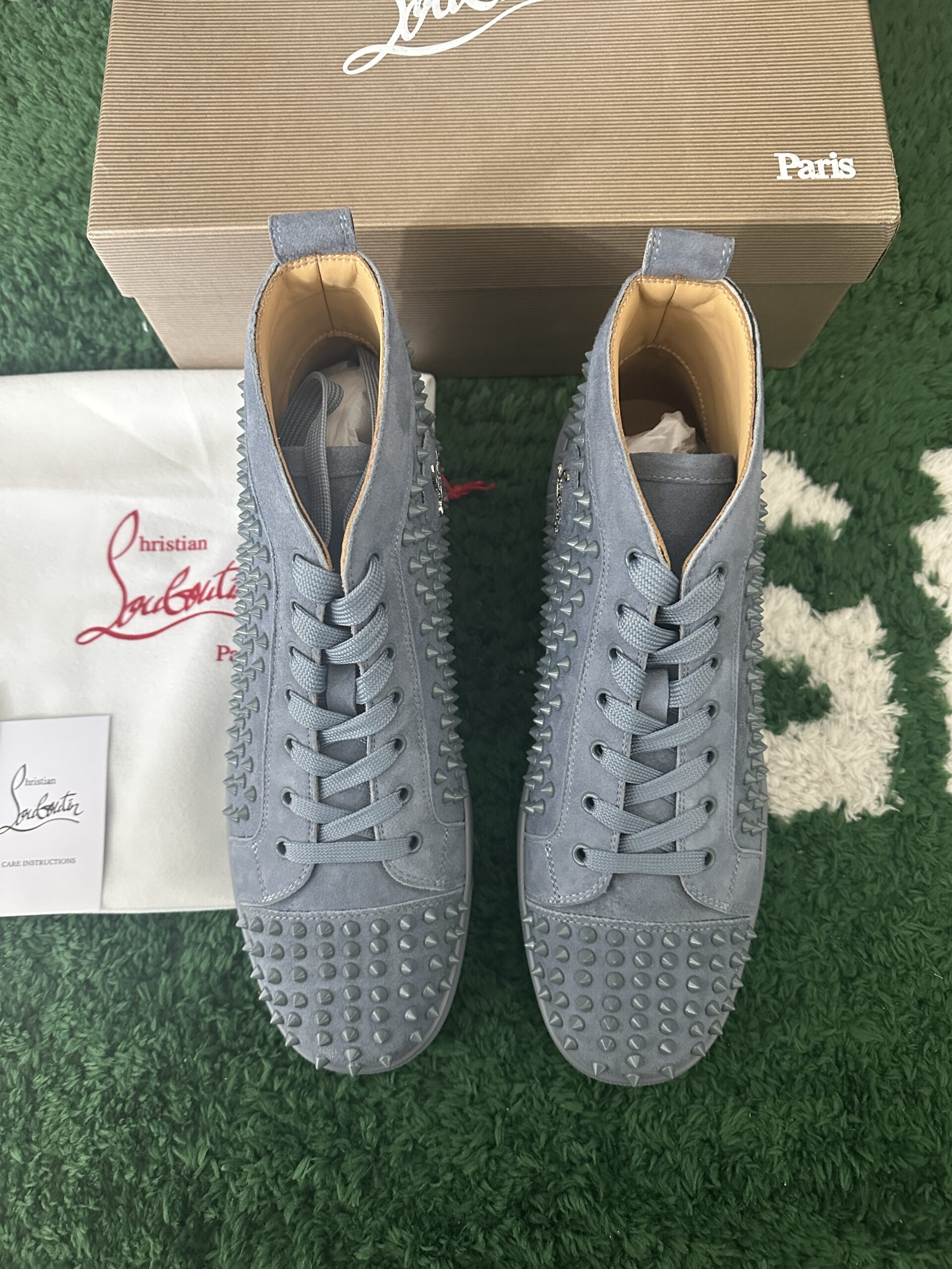 Christian Louboutin Blue Suede Louis Spikes High Top Blue - Image 3