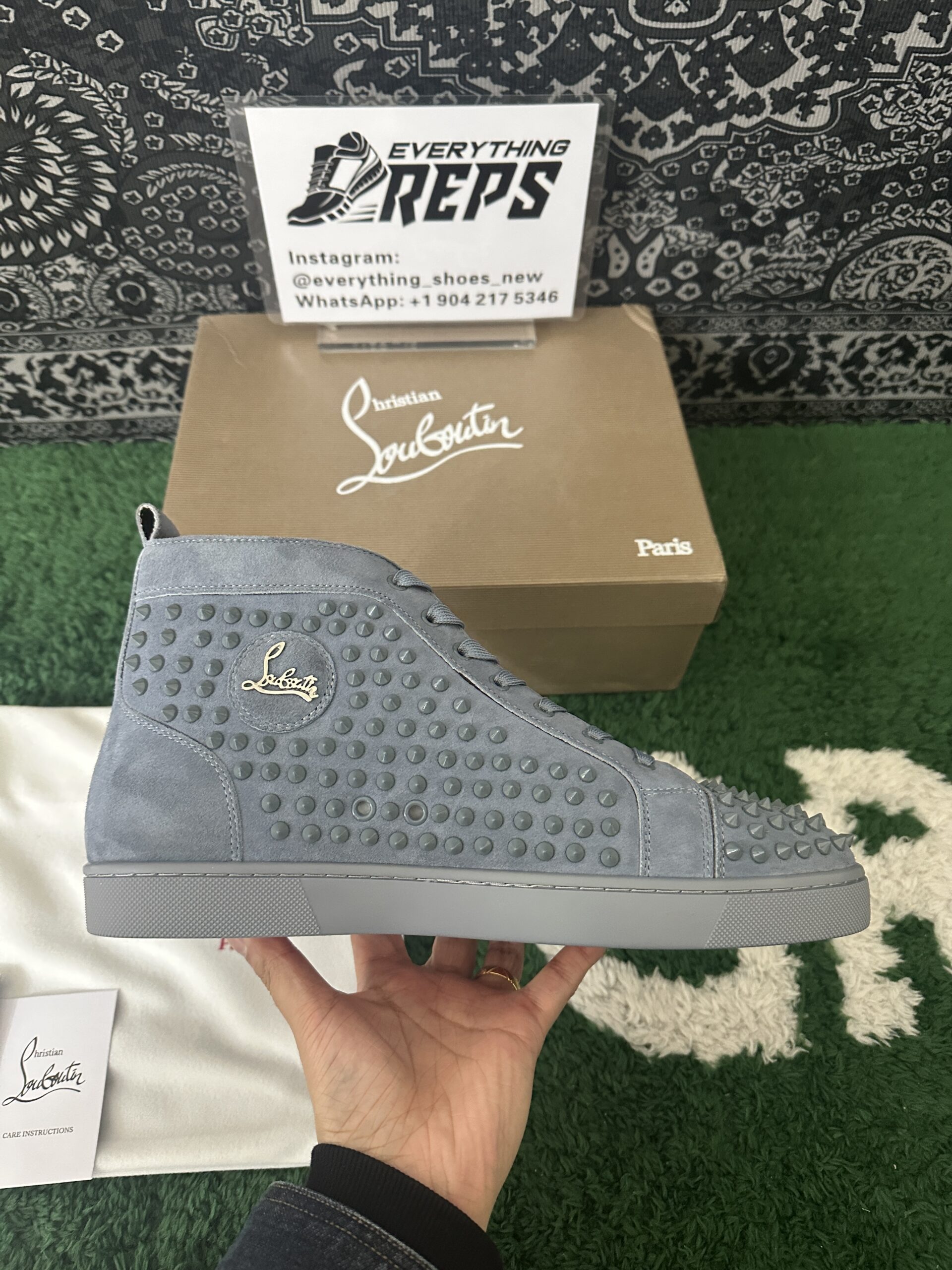 Christian Louboutin Blue Suede Louis Spikes High Top Blue - Image 5