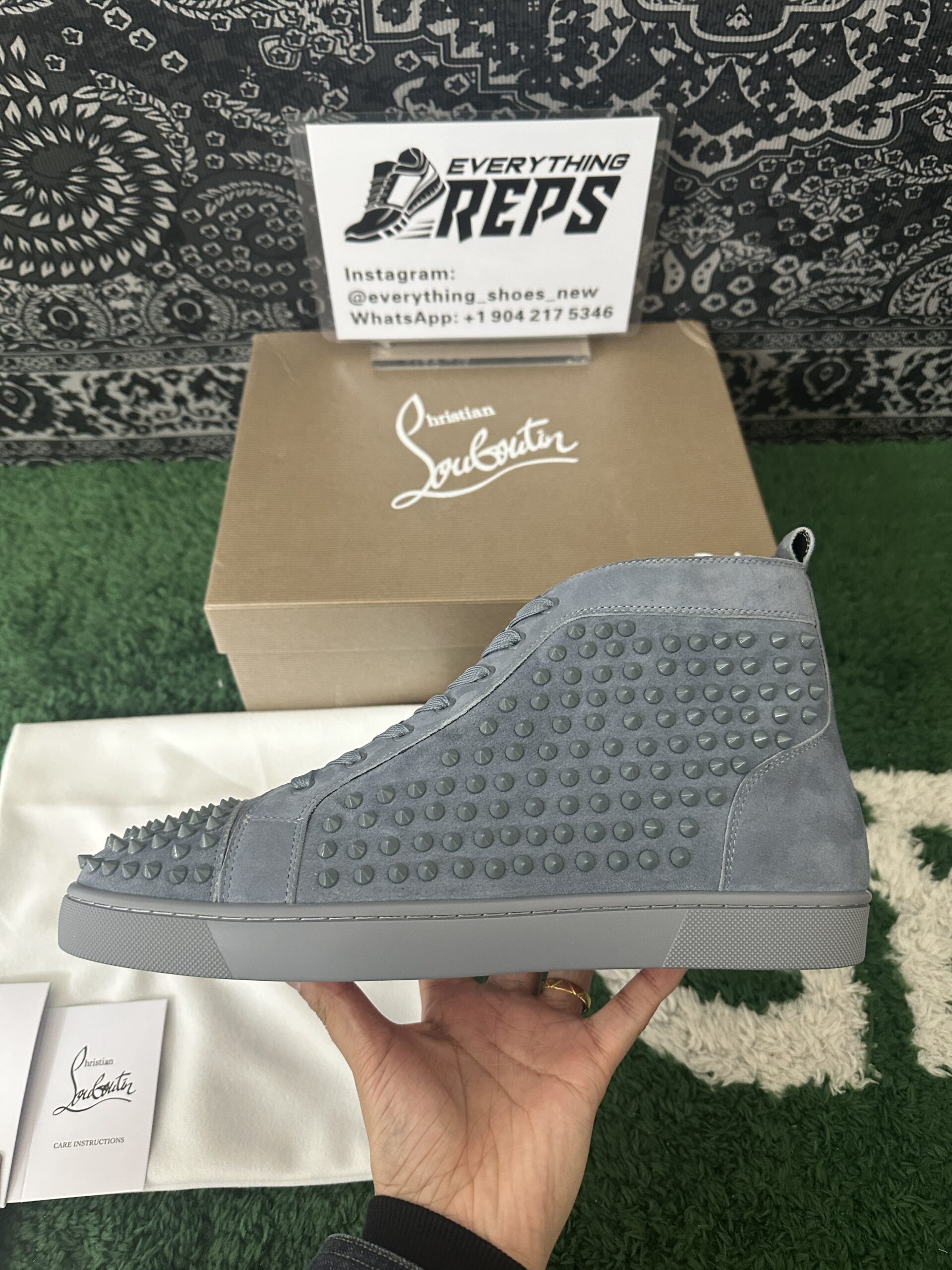 Christian Louboutin Blue Suede Louis Spikes High Top Blue - Image 6