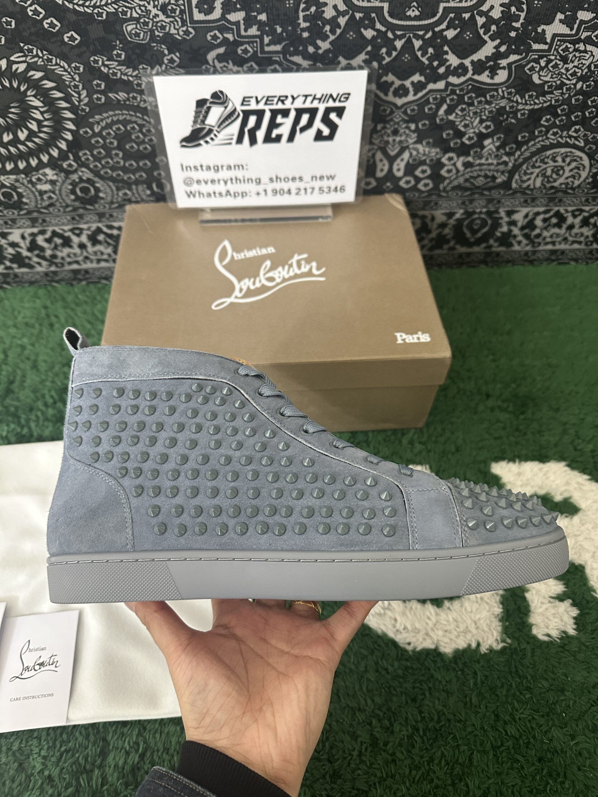 Christian Louboutin Blue Suede Louis Spikes High Top Blue - Image 7