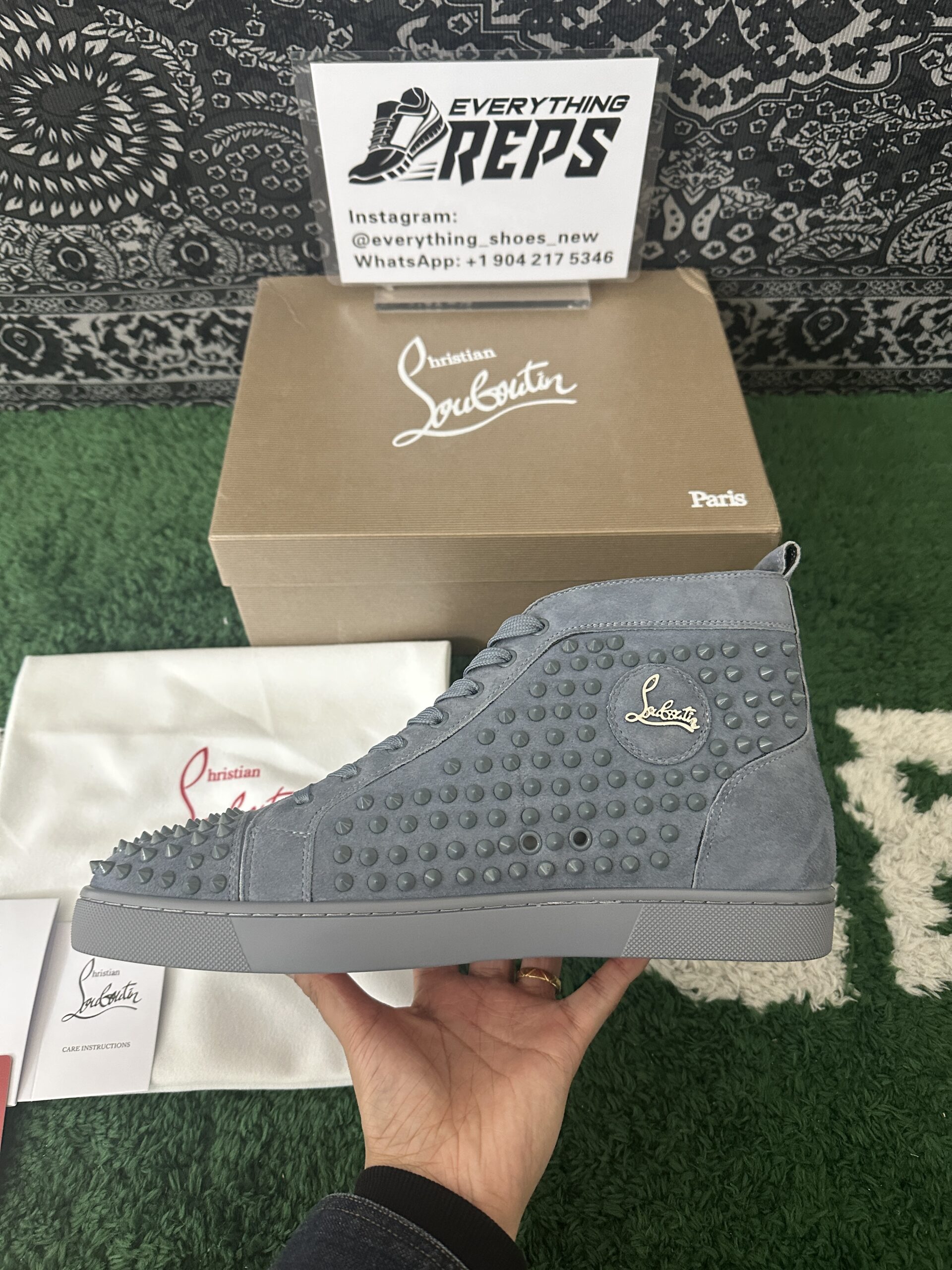 Christian Louboutin Blue Suede Louis Spikes High Top Blue - Image 8