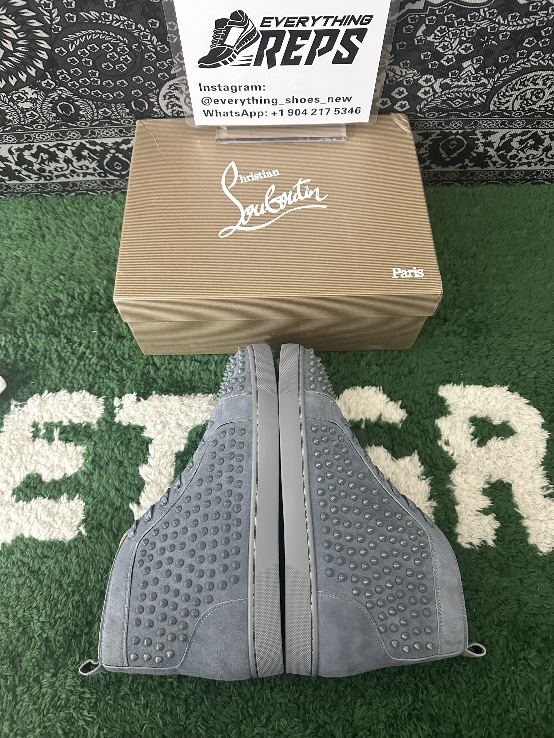 Christian Louboutin Blue Suede Louis Spikes High Top Blue - Image 9