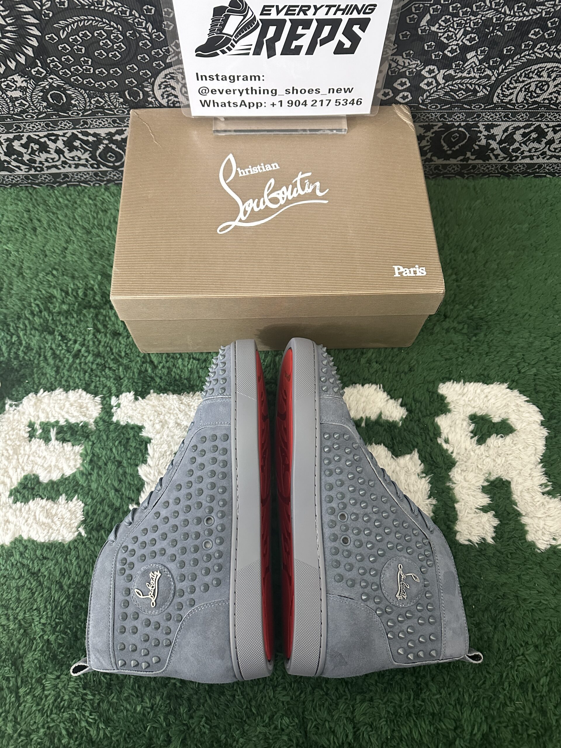 Christian Louboutin Blue Suede Louis Spikes High Top Blue - Image 10